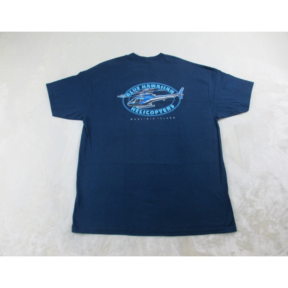 VINTAGE Hanes Shirt Mens Extra Large Blue Blue Hawaiian Helicopters*